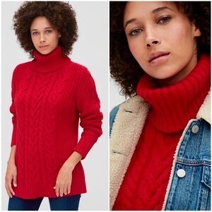 GAP Red Cable Knit Turtleneck Sweater